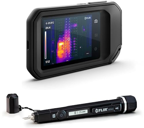 FLIR C5 Kompakte Wärmebildkamera mit WLAN: hochauflösender Infrarot-Imager für Inspektionen + FLIR MR40 Feuchtigkeitsstift und Taschenlampe, tragbares Einzelskalen-Paket