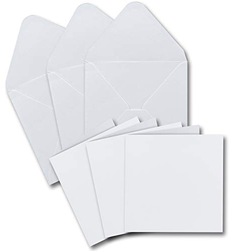 100 Klapp-Karten Set Quadratisch in Weiß - 13,5x13,5 cm - 240 g/m² mit Brief-Umschlägen quadratisch - 14x14 cm - 90 g/m² Nassklebung