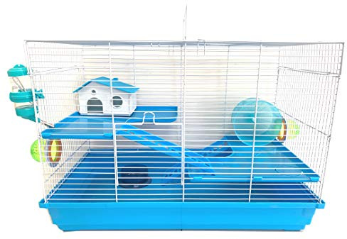 3-Floors Syrian Hamster Home House Rodent Gerbil Mouse Mice Rat Habitat Cage (24 L x 12.5W x 16 H, Blue)