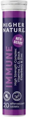 Higher Nature Immune Effervescent - Blackcurrant and Elderberry, 20 Tablets | Easy to Take Immune Support, Vitamin C, D & Zinc, No Artificial Sweeteners