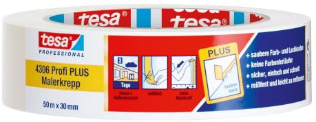 tesa 4306 Profi PLUS Malerkrepp 50 m × 30 mm chamois schwach gekreppt 10 Stk