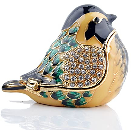 SEVENBEES Hand Painted Robin Bird Trinket Box Hinged Jewelry Box with Crystals, Rings Earrings Necklace Storage, Home Decor Crafts, Unique Animal Figurine Collectible Gift