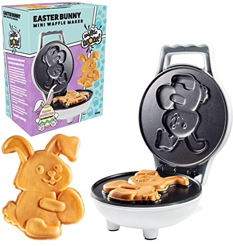 Easter Bunny Mini Waffle Maker- Make Holiday Breakfast Special for Kids & Adults w Cute Animal Waffles or Pancakes- Individual 4 Inch Waffler Iron, Fun Basket Stuffer, Egg Hunt Gift, Frost or Decorate