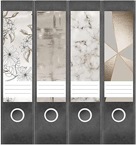 Etiketten für Ordner | Muster Mix 1 Bronze Look | 4 breite Aufkleber für Ordnerrücken | Selbstklebende Design Ordneretiketten Rückenschilder