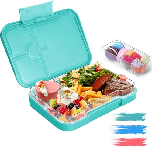 Lunchbox Kinder Bento Box, Brotdose mit Fächern, Robust und Auslaufsicher Brotzeitbox für Kinder Erwachsene, Praktische Jausenbox für Kindergarten, Schule, Picknick und Reisen (Grün)