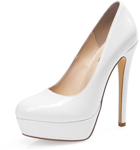 GENSHUO Escarpins à talons aiguilles bout fermé pour femme - Chaussures de soirée à bout pointu 10,2 cm - Pour fête, retour à la maison, mariage, blanc, 6