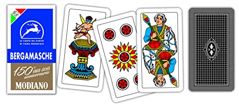 Modiano Bergamasche Blu 150° Anniversario – Carte da gioco regionali bergamasche in cartoncino duplex rinforzato 410 gmq – Scopa, Briscola, Tresette – 100% Made in Italy