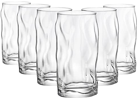 Bormioli Rocco Sorgente Highball Glasses - Modern Ridged Water Juice Cocktail Tumblers - 460ml - Pack of 8
