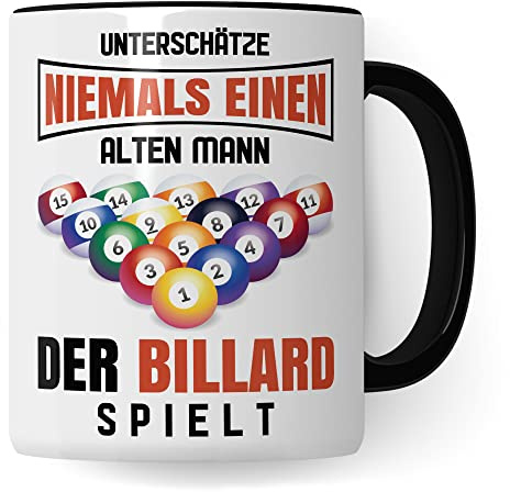 Billard Tasse Geschenkidee Pool Kaffeetasse Humor Witz Geschenk für Billardspieler Kaffeebecher Billardspiel Becher (Weiß & Schwarz)