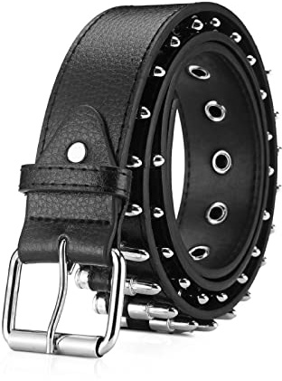 LumiSyne Cintura Borchiata Donna Uomo Punk Rock Rivet Cintura In Pelle Nero Con Decorazione In Metallo Argentato Accessori Di Abbigliamento Gotico Cintura Personalizzata Per Jeans Hip Hop Masquerade
