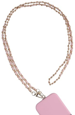 AHABIPERS Cordino da Collo per Telefono, Cinturino a Catena in Microfibra e Cordino in Metallo, Catena Universale per Custodie per Smartphone, Borsa a Tracolla in Metallo - Rosa