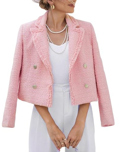 Mina Self Tweed Blazers Jacket for Women 2026 Fall Winter Pink Sweater Ladies Fashion Business Casual Blazer Work Office Womens Trendy Professional Women's Blazers & Suit Jackets