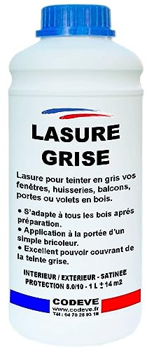 Lasure Grise - Codeve Bois - 1L - Intérieur/extérieur - Pour La Déco En Gris D'un Volet, Persienne, Fenêtre Ou Bardage Bois.