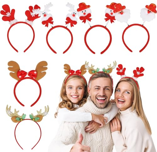 MONCAP 6STK Weihnachten Haarreif Weihnachtshaarreif Weihnachten Kopfschmuck Stirnbänder Weihnachtshaarschmuck Santa Rentier Geweih mit 6 Designs für Weihnachtsfeiern Cosplay Kinder Erwachsene