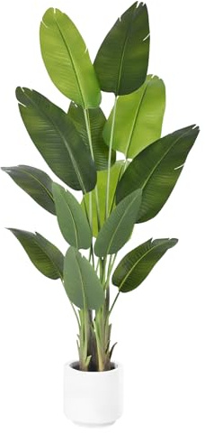 ZEEOZE Plante Artificielle Oiseau de Paradis 180cm bananier artificiel avec 13 Feuilles Pour Plantes Artificielles Interieur Exterieur avec Pot Blanc Pour Decoration Maison en Salon Bureau Jardin Deco