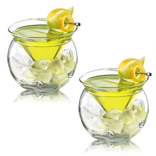 MLKLDOU Set di 2 bicchieri da champagne Martini, bicchieri da cocktail refrigeranti, in cristallo ghiacciato, per frutta, insalatiera, con supporto per ghiaccio, set da 2 (CUPS01, M)