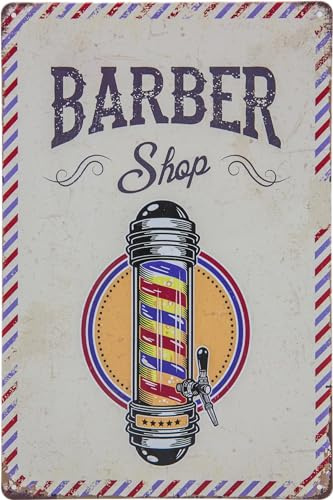 LuckyLinde 30 x 20 cm Targa in metallo retrò – Barber Shop Vintage – Targa decorativa per barbiere, barbiere, coiffeuer, parrucchiere e casa