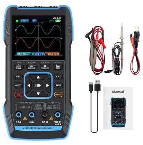 DEWIN Oszilloskop Multimeter, 2C23T Multifunktional 3-in-1 Oszilloskop Multimeter Signalgenerator Oscilloscope 2 Channel 10 MHz Bandbreite 50 MSa/s Abtastrate