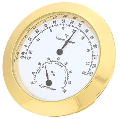 Round Temperature Meter Violin Guitar Thermometer Hygrometer, Round Humidity Meterfor Violin Guitar Case Instrument CareCleaning & Care (Gold