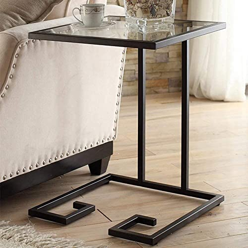 GLMGBP Satztische, weißer Couchtisch, Beistelltische, Laptop-Tisch, Schoßtische, Sofa-Seite, Kaffee-Snack, Metall + gehärtetes Glas, Nachttisch, Computertisch, Seite 45 x 45 x 60 cm, für alle Arbei