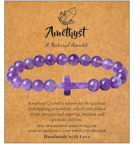 XIANNVXI Rosary Cross Bracelet for Women Men Purple Amethyst Bracelet Christian Gifts for Women Men Baptism Gifts Crucifix Jewellery