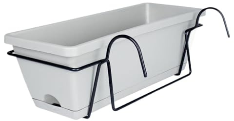 Baoblaze Jardinière de Balcon avec Plateau et Support, Pot de Fleur avec Trou de Drainage pour Patio, fenêtre extérieure, jardinière 17x7.4x5.9 Pouces, Gris Clair