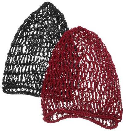 DEARMAMY Handgefertigte Lange Netz Schlafmütze Aus Stretchbarem Material Haarschutz Für Lange Haare Beim Schlafen 2 Stück Schwarz Und Weinrot