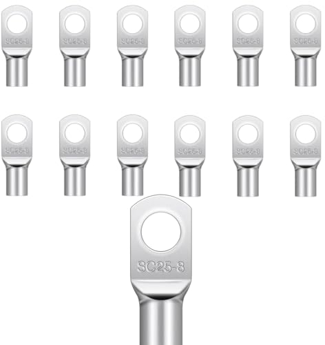 QZKJQDD 12 Stück Ringkabelschuhe M8, Kabelschuhe Kupfer, Mit Beobachtungsloch Ringkabelschuhe M8, Kabelschuh 25mm², Geeignet für SC-Crimpstecker-Klassifizierung, Batteriekabelwagen-Verteilerkasten
