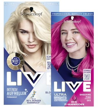 Schwarzkopf LIVE Ultra Brights Semi-Permanente Haarfarbe 093 Shocking Pink (142 ml) intensive oder pastellige Farben & LIVE Aufheller Max Blonde 00B (142 ml) Blondierung ohne Gelbstich