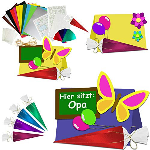 alles-meine.de GmbH 3D Effekt - Bastelset - 10 TLG. Set - Tischkarten/Namenskarten/Platzkarten - Schulanfang - Schuleinführung/Schule - Namensschilder - Kinder/Namensanhä..