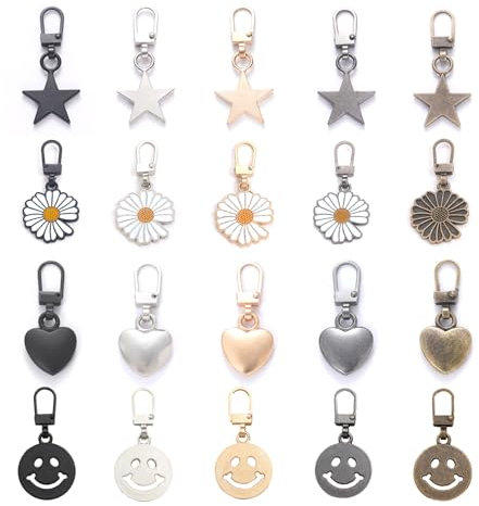 20-Stück Metall Reißverschluss Zipper - Abnehmbarer Anhänger für Geldbörse, Rucksack, Koffer - Ersatz