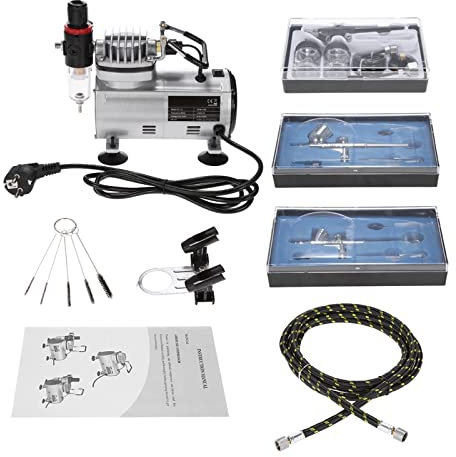 Kit de compresseur d'air aérographe professionnel pompe de pulvérisation à haute pression silencieuse sans huile pistolet de pulvérisation de gâteau de manucure de tatouage Bricolage et outils