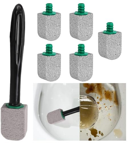Pumice Stone Toilet Bowl Cleaner, Toilet Cleaning Wand with 5 Brush Heads | ABS+Stone Long Handle Toilets Bowl Stain Remover Eraser | Toilets Deep Cleaning Accessories Stain Remover for Stains
