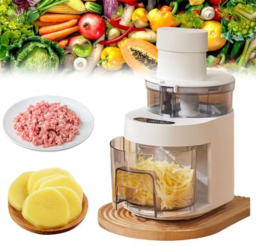 Râpe à Fromage électrique avec récipient, Hachoir à Viande 300 W, Hachoir électrique avec 4 Lames remplaçables, broyeur de légumes électrique 23 000 TR/Min, Hachoir pour Toutes Sortes de légumes