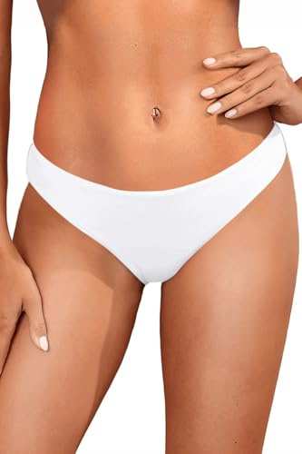 Tempt Me Women Low Rise Bikini Bottoms - White Moderate Coverage Bathing Suit Bottoms Low Waisted Swimsuit Bottoms Brief Swimwear 2025 S