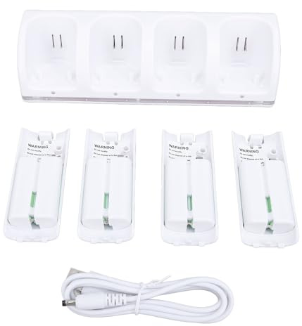 Cargador Remoto Wii, estación de Carga de Control Remoto para Wii con 4 Paquetes de baterías Recargables de 2800 mAh, baterías Recargables ABS para Wii, Control Remoto no Incluido (White)
