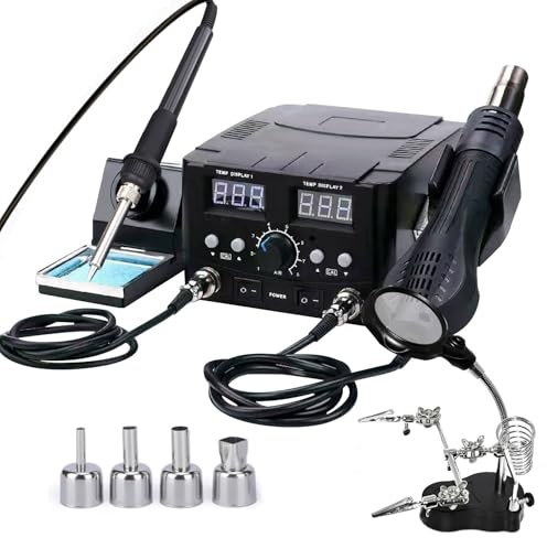 8582D 2 IN 1 Heißluft Lötstation & Lötkolben, Heißluft-Nachbesserungsstation Lötstation, Entlötstation Lötkolben station mit USB-Ladeanschluss, Temperatur einstellbar 100~500°C, für Elektronik,