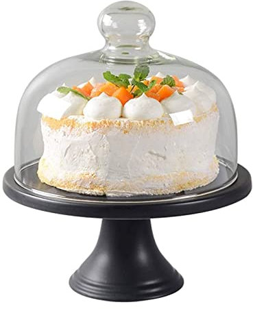 Matte Black Ceramic Cake Stand with Dome Lid American Retro Cake Display Server Tray for Kitchen Multifunctional Serving Platter and Cupcake Plate