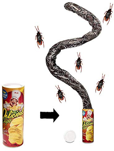 Joke Items - Potato Crisps with Pop-Up Snake - Toy Trick with Fake Snake and Cockroach - Birthday Gift or April Fool's Toy (1pc)
