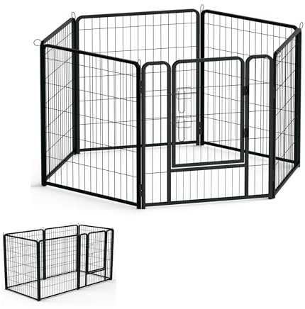 XMTECH Welpenlaufstall 6 Gitter 80x80 cm, Metall Freilaufgehege mit Tür | Faltbarer Laufstall mit Metallrahmen, flexibel aufstellbar, wetterfeste Beschichtung und sicherer Auslauf für Haustiere
