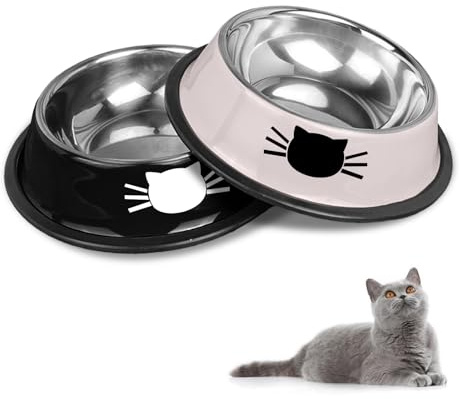 Set de gamelles antidérapantes en acier inoxydable pour chats, gamelles pour chats (noir et gris)