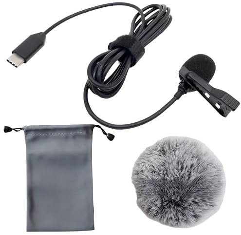 Fllyvly Microfono Lavalier Type-C per Smartphone e PC, Microfono Esterno con Clip e Parabrezza, Cavo da 1.5M, per YouTube, Interviste, Conferenze, Podcast e Registrazioni Video,microfono indossabile