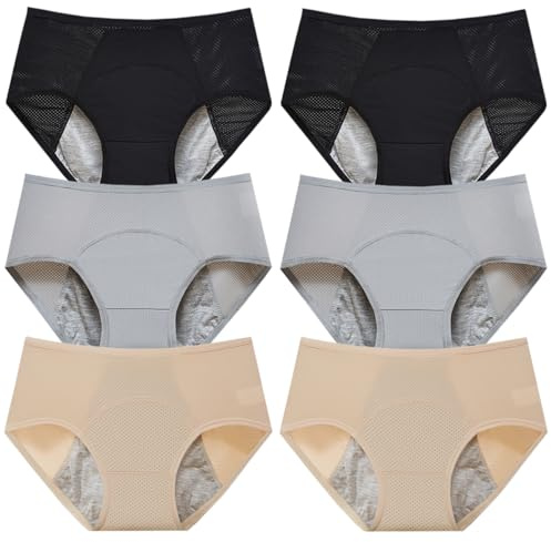 Lohhbve Donne Plus Size Periodo Mutandine Mid High Vita Morbida Traspirante Biancheria Intima Menstruale Pantaloni Leak-Resistant Knickers 6 Pack