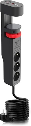 Steckdosenleiste 3 Fach mit 3 USB Ladeanschlüsse, Mehrlochsteckdose mit Tischclip (3680W) Steckerleiste USB(5V 3.4A,17W) mit 2M Kabel für Smartphones, Laptop, iPAD -Schwarz