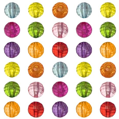 JIHUOO 250 g, 20 mm große, runde facettierte Acrylperlen, gemischte Farben, transparente Perlen, große Kaugummi-Perlen, lose Abstandshalter, bunte Sonnenfänger-Charms mit Loch für handgefertigte