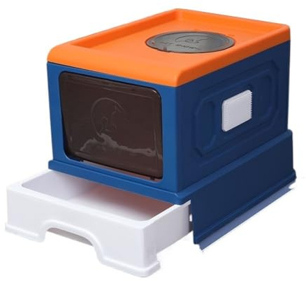 Caja de Arena, Caja de Arena Cerrada for Gatos con Entrada Frontal y Superior, diseño de cajón Grande Caja de Arena para Gatos(Blue)