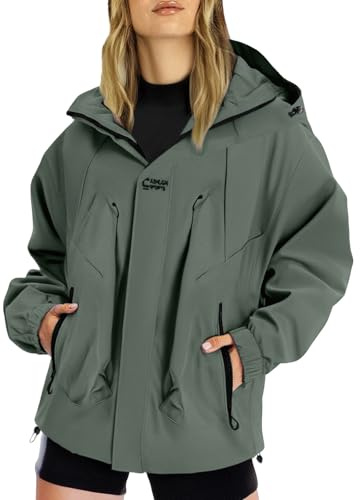 riou Cortavientos Mujer Impermeable Gabardina Chaquetas de Lluvia con Capucha Viento Portable Casual Abrigos Ligera Encapuchado Cortavientos Plegable Transpirable Cremallera Cazadoras Raincoat