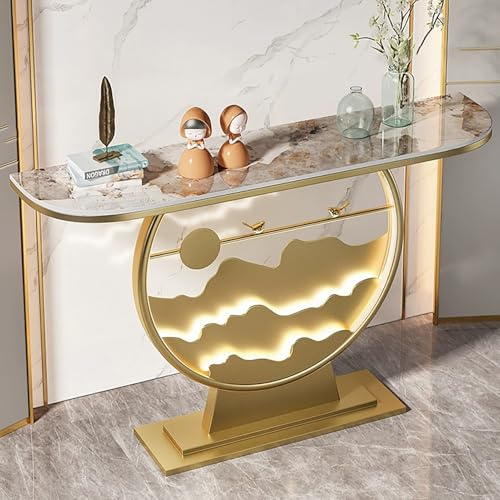 Console moderna a LED, in ardesia, con base in metallo, per soggiorno, camera da letto e corridoio (nero, 80 cm)