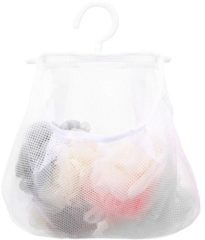 Ciieeo Portable Clothespin Hanging Bag with Reinforced Stitching Mesh Peg Storage Organizer for Laundry Camping Bathroom and Indoor Use Versatile White Hanging Basket for Clothes Pins and