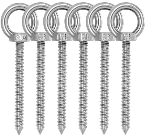 NVGFTG 6 viti autofilettanti con occhiello in acciaio inox resistente M8, vite ad anello in legno, vite per occhi m8, ganci robusti per amache, sedie a dondolo, tenda da sole
